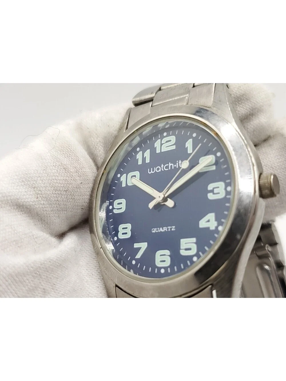 Watch-it Watch Mens New Battery Blue Dial Silver Tone 35mm